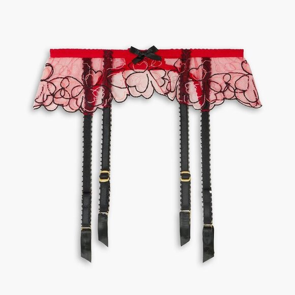 AGENT PROVOCATEUR Maysie Garter Suspender Belt in Red Heart Embroidered Tulle - Picture 2 of 10